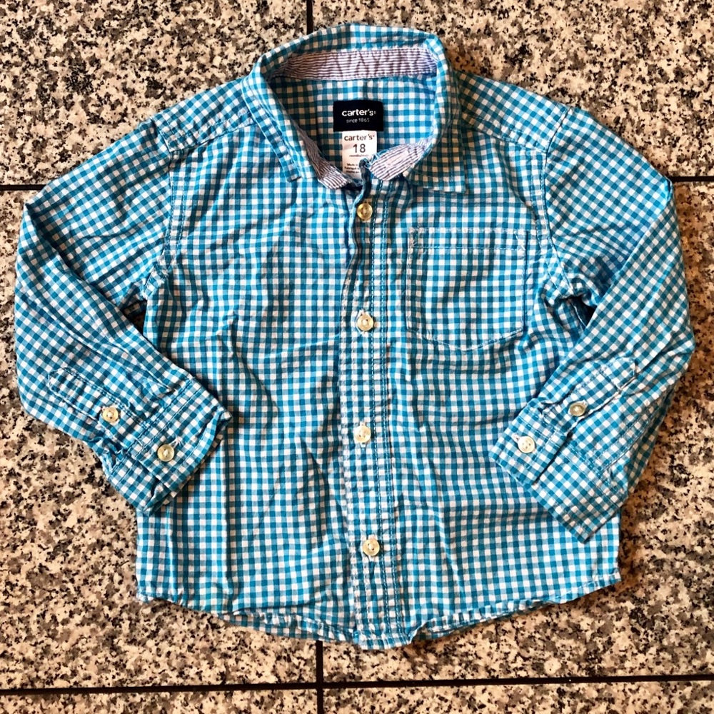 Like new! Carter’s Turquoise Gingham Shirt 18 mos